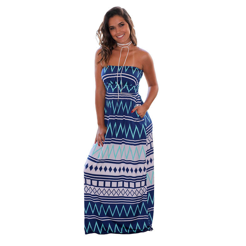 Casual Printed Strapless Maxi Dress ...